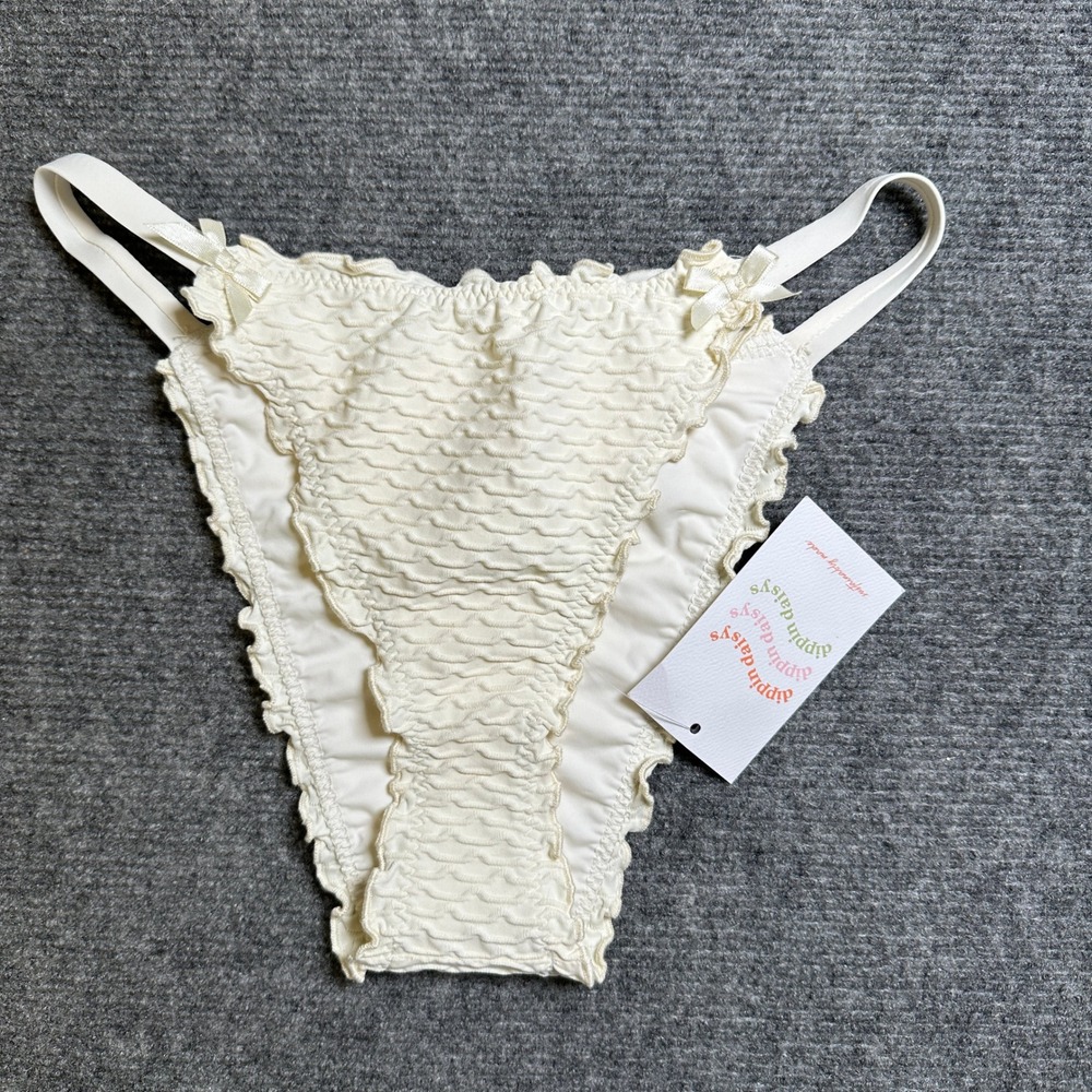 NWT Dippin Daisys Lucca Bikini Bottom Smocked Ruffle Bow Gardenia White Small